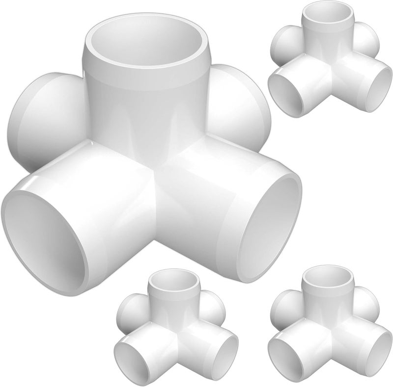 FORMUFIT 1-1/2" 5-Way PVC Cross Furniture Grade Fitting in White, 1.9" Actual ID, (Pack of 4), Made in USA, UV-Resistant, Impact-Proof, Add Internal Structure Support with PVC Pipe - F1125WC-WH-4 - Image 1